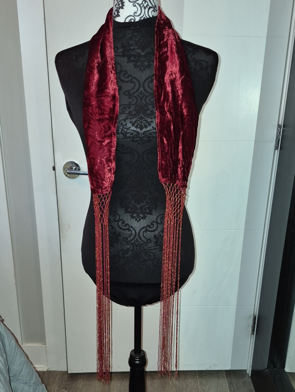 Velvet Fringe Scarf - Burgundy